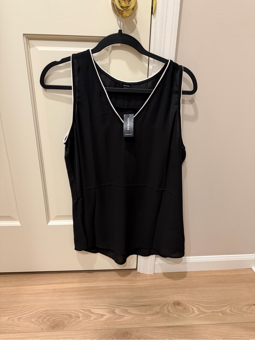 Express Black V-Neck Sleeveless Top with White Trim